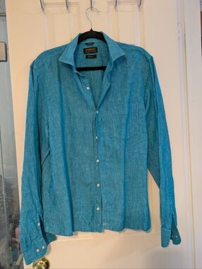 Zodiac Men's Teal Button-Down Linen Shirt